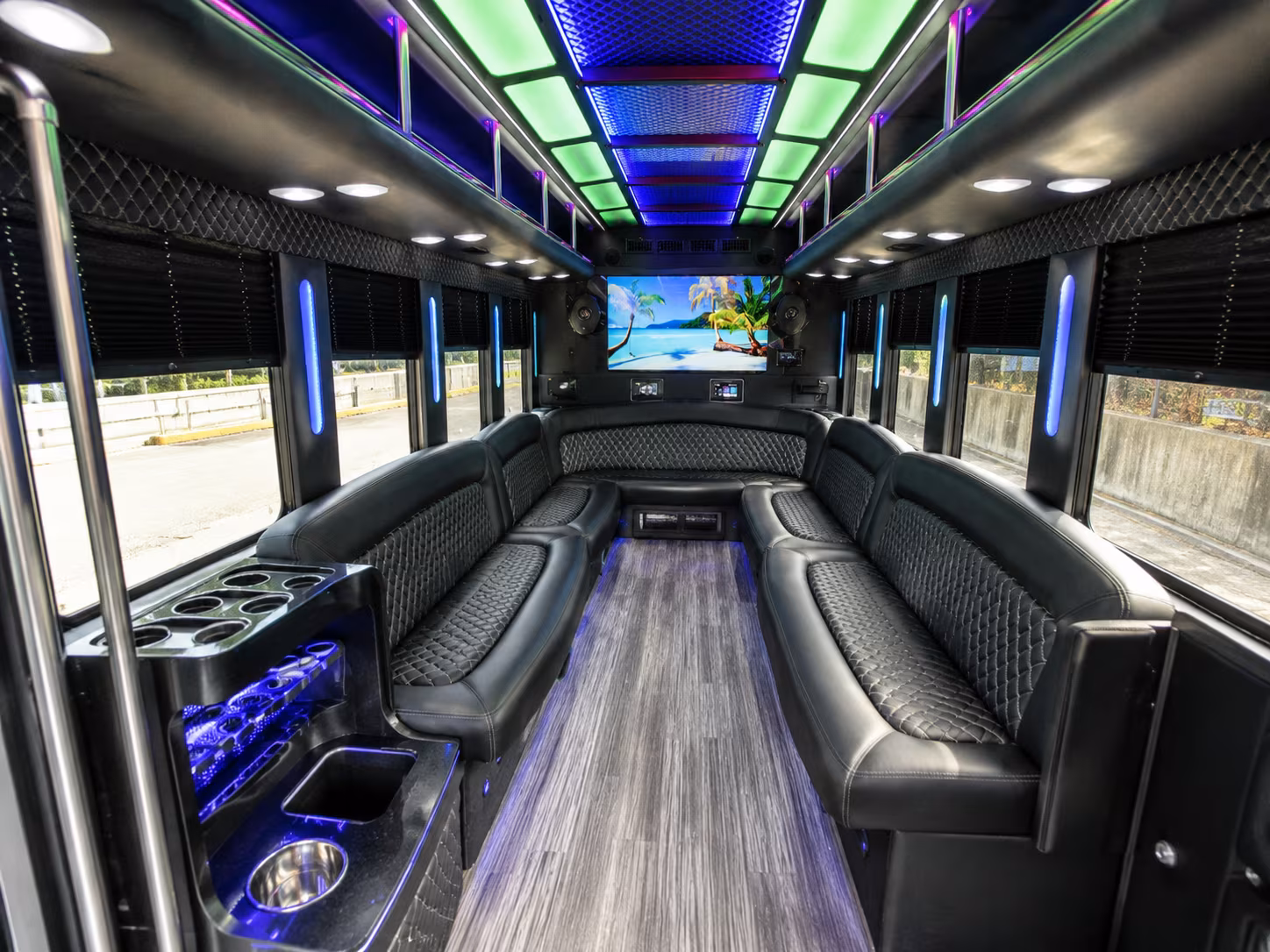 avondale 18 passenger party bus inside